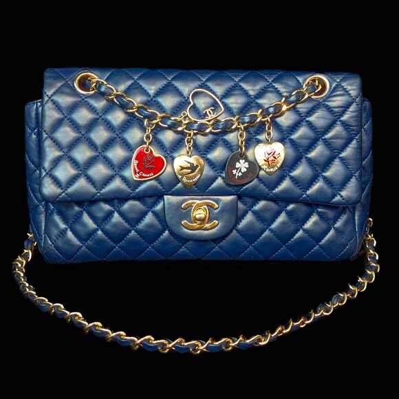 CHANEL Handbags - CHANEL Valentine's Charms Matelasse Quilted Lambskin CC in Blue - RARE